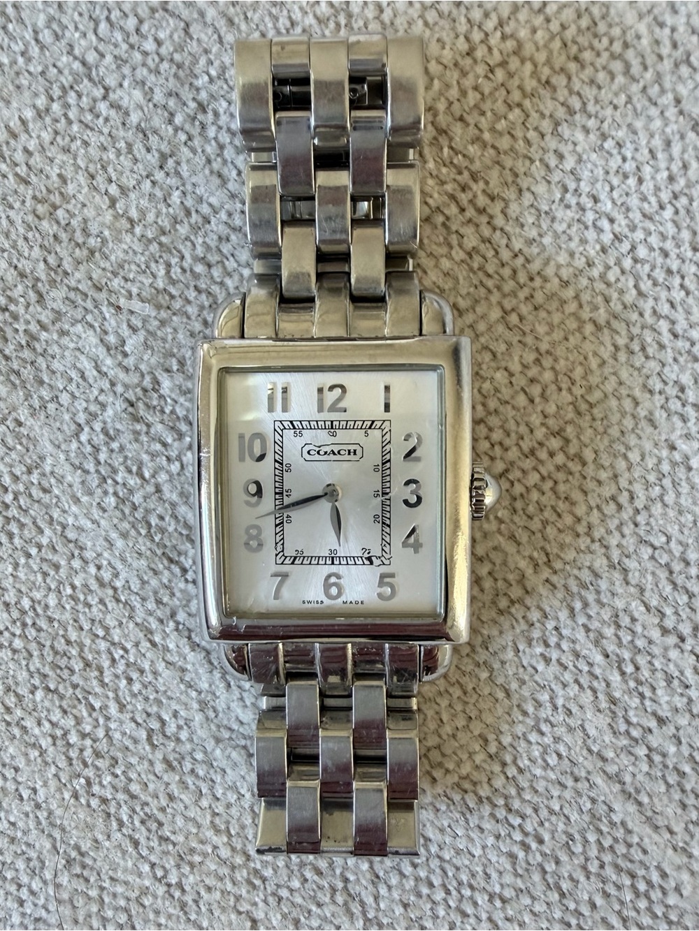Coach Silver and White Rectangular Bracelet Watch